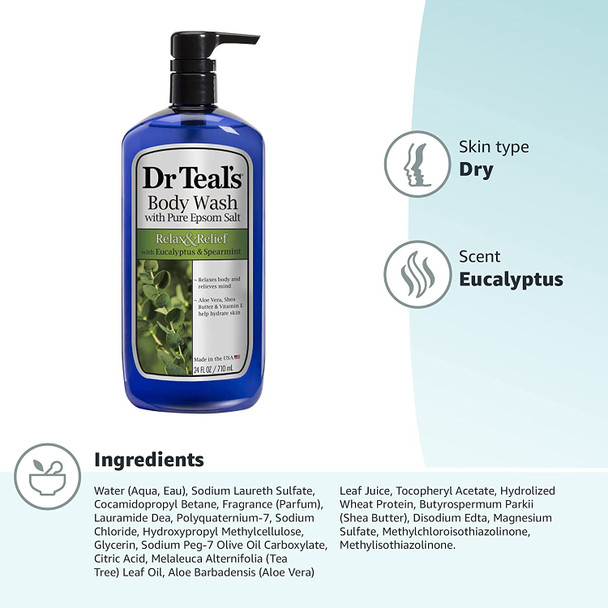 Dr. Teal's Ultra Moisturizing Body Wash Relax and Relief with Eucalyptus Spearmint, 24 Fluid Ounce
