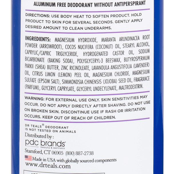 Dr Teal's Aluminum Free Deodorant - Lavender - Paraben & Phthalate Free - 2.65 oz