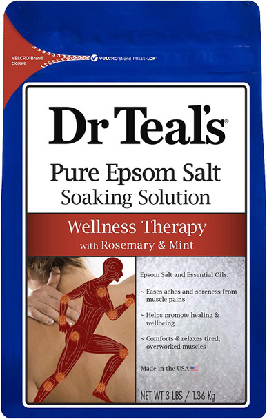 Dr. Teal's Epsom Salt Soaking Solution, Therapy & Relief with Rosemary and Mint, 3 Pounds, Pack of 2