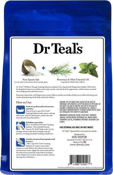 Dr. Teal's Epsom Salt Soaking Solution, Therapy & Relief with Rosemary and Mint, 3 Pounds, Pack of 2