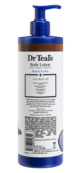 Dr. Teal's Body Lotion - Moisture Plus - Coconut Oil & Essential Oils, 18 Fl Oz 2-Pack (36 Fl Oz)