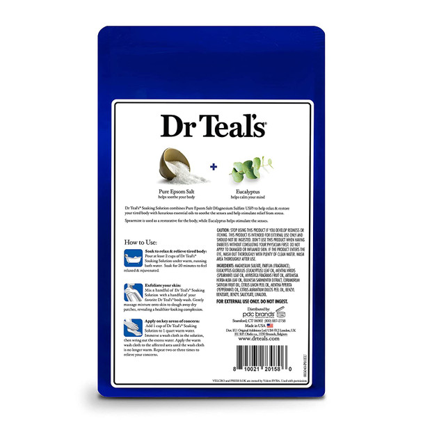 Dr Teal's Pure Epsom Salt, Relax & Relief with Eucalyptus and Spearmint, 3 lb (Pack of 4)
