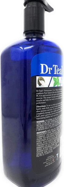 Dr Teal's 3 in 1 Body & Hair Wash + Foaming Bath with Pure Epsom Salt Performance + Menthol, L-Carnitine & BCAAs 34 FL OZ (1000 ml)