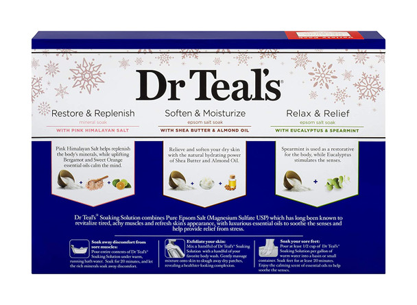 Dr Teal's Epsom Salt Variety Pack (Eucalyptus & Spearmint, Shea Butter & Almond Oil, Pink Himalayan 14 oz. bags) w/ 1 oz. Eucalyptus & Spearmint Body Lotion