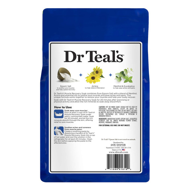 Dr. Teal's Epsom Salt - Muscle Recovery Soak - Whole Body Relief with Arnica, Menthol, Eucalyptus - 2lb bag