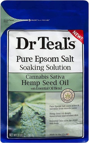 Pure Epsom Teals Salt Soak, Hemp Seed Oil, 3 Lbs
