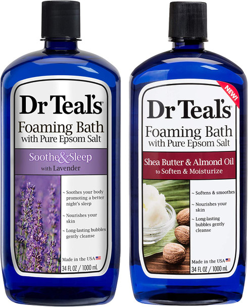 Dr Teal's Foaming Bath Combo Pack (68 fl oz Total), Soothe & Sleep with Lavender, and Moisturizing Shea Butter & Almond Oil