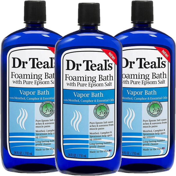 Dr Teal's Foaming Bath 3-Pack (72 fl oz Total) Cool Vapor with Menthol, Camphor, and Spearmint