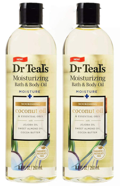 Dr Teal's Bath & Body Oil 2-Pack (17.6 fl oz Total) Moisturizing Coconut Oil & Essential Oils