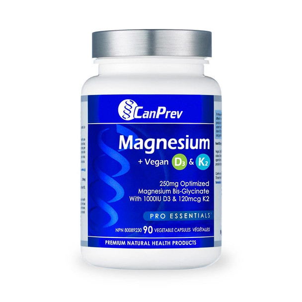 CanPrev Magnesium  Vegan D3 & K2 Bone-Health - 90 Veg Capsules