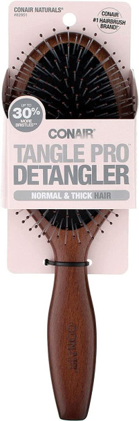 Conair, Tangle Pro Detangler, Normal & Thick Hair, Wood Cushion Hair Brush, Pack of 1 Brush