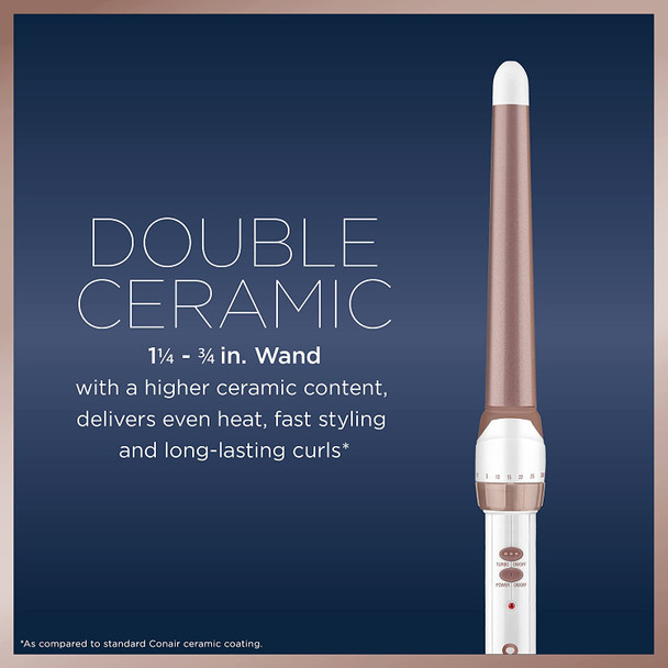 Conair Conair Double Ceramic Curling Wand; 1 1/4-inch To 3/4-inch Tapered Barrel Curling Wand; White/Rose Gold