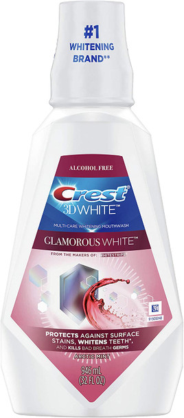 Crest 3D White Glamorous White Alcohol Free Multi-Care Whitening Mouthwash, Arctic Mint, 32 fl oz (946 mL)