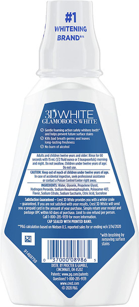 Crest 3D White Glamorous White Alcohol Free Multi-Care Whitening Mouthwash, Arctic Mint, 16 fl oz (473 mL) - Pack of 4