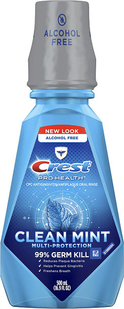 Crest Pro-Health Mouthwash, Alcohol Free, Clean Mint Multi-Protection, 500 mL (16.9 fl oz)