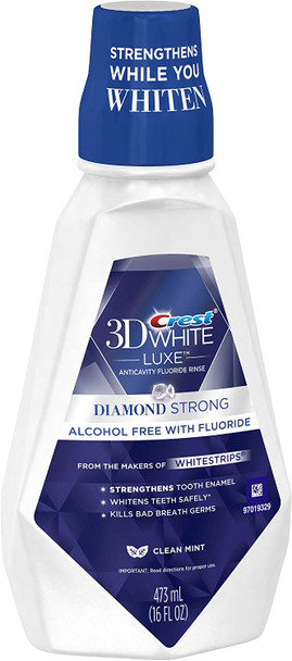 Crest 3D White Luxe Diamond Strong Anticavity Fluoride Mouth Rinse, Clean Mint, 16 Fl Oz