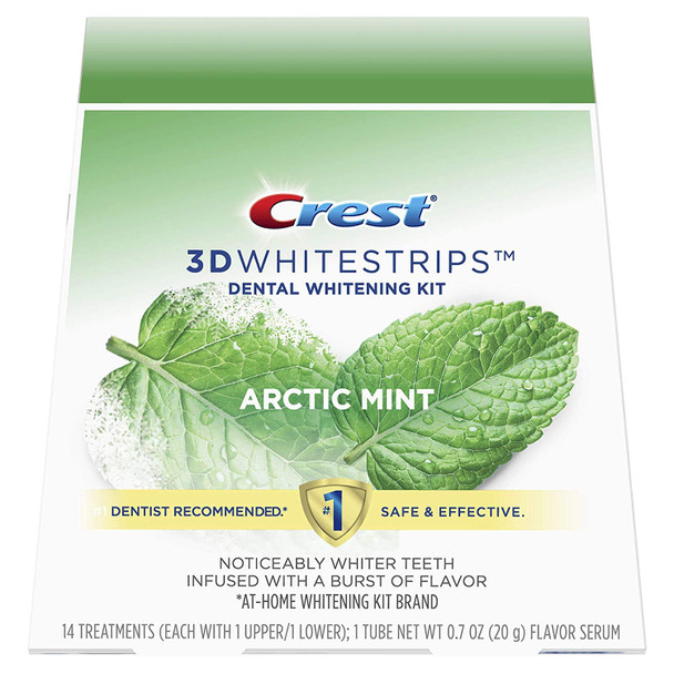 Crest 3D Whitestrips Arctic Mint Teeth Whitening Strip Kit with Tube of Flavor Serum 28 Strips (14 Count Pack)