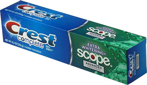 Crest Complete Multi-Benefit Fluoride Toothpaste - Extra Whitening and Scope Advanced Freshness - 8.2 oz each, 3 count