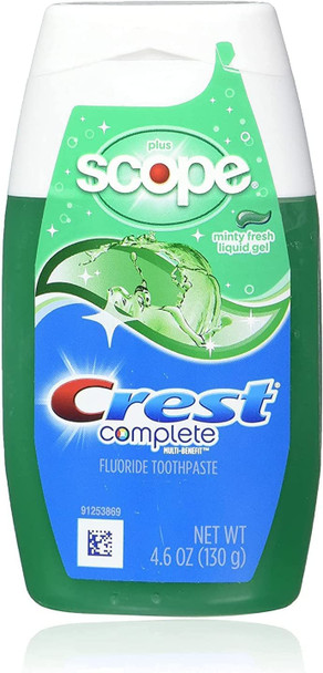 Crest Complete Whitening Plus Scope Tartar Control Toothpaste, Minty Fresh Liquid Gel, 4.6 Oz (130g) - Pack of 2