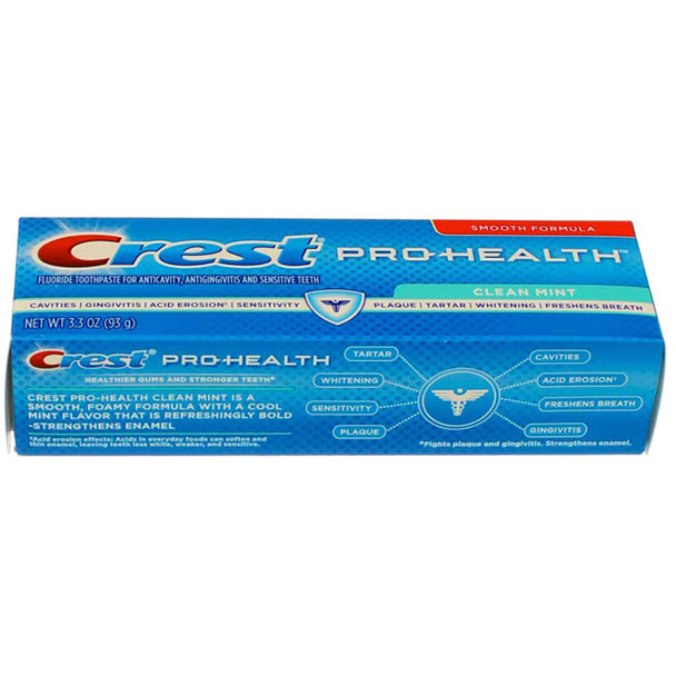 Crest Pro Health Clean Mint Toothpaste Smooth Formula 3.3 oz (Pack of 2)