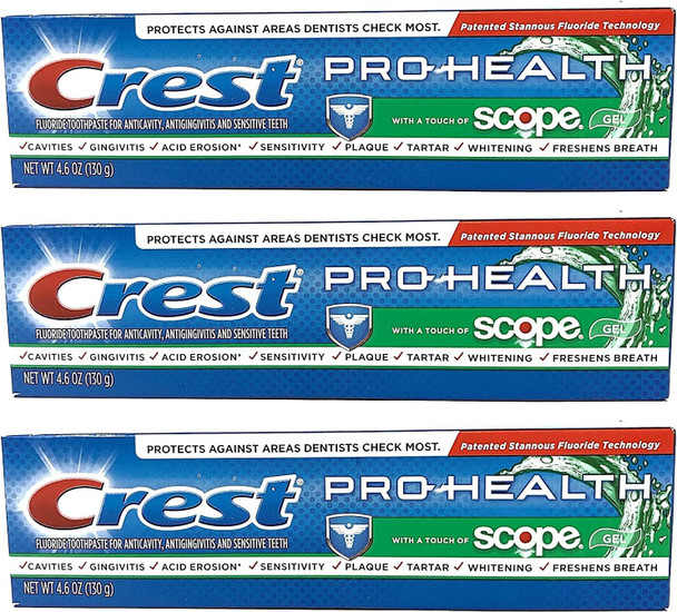 Crest Pro-Health with a Touch of Scope Whitening Toothpaste, 4.6 oz (Pack of 3) - Packaging May Vary