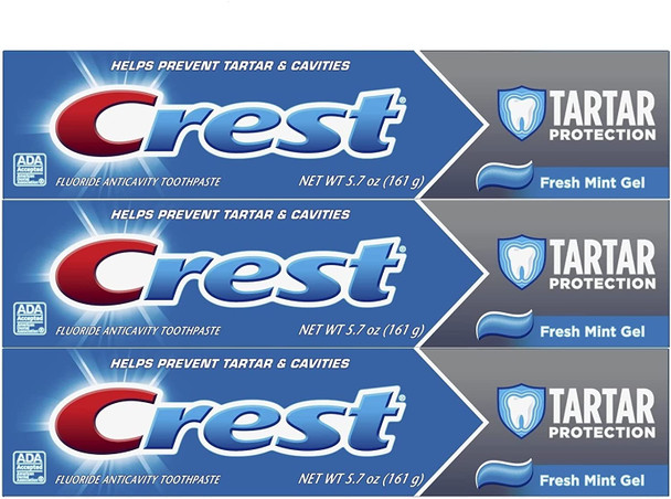 Crest Tartar Protection Toothpaste Gel, Fresh Mint, 5.7 Oz (Pack of 3)