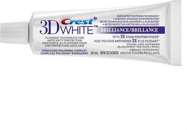 Crest 3D White Brilliance Toothpaste, Vibrant Peppermint, Travel Size, 0.67 oz (20ml) - Pack of 36