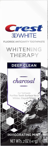 Crest Charcoal 3D White Toothpaste, Whitening Therapy Deep Clean with Fluoride, Invigorating Mint, 5.2 Oz