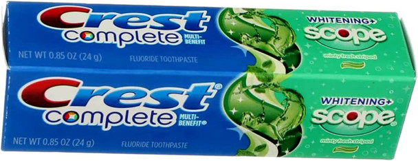 Crest Complete Multi-Benefit Fluoride Toothpaste, Whitening + Scope, Minty Fresh 0.85 oz (Pack of 2)