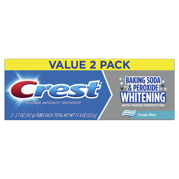 Crest Cavity & Tartar Protection Toothpaste, Whitening Baking Soda & Peroxide, 5.7 oz, Pack of 2