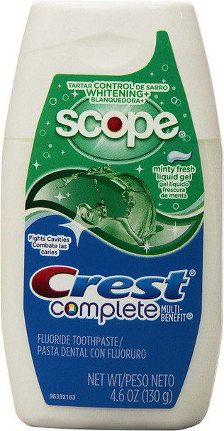 Crest Complete Tartar Control Whitening Plus Scope Liquid Gel Toothpaste, Minty Fresh 4.6 oz, 6 Count