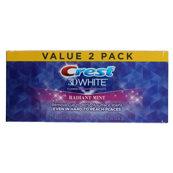 Crest Toothpaste 4.1 Ounce 3D White (Value Pack 2) Radiant Mint (Pack of 2)
