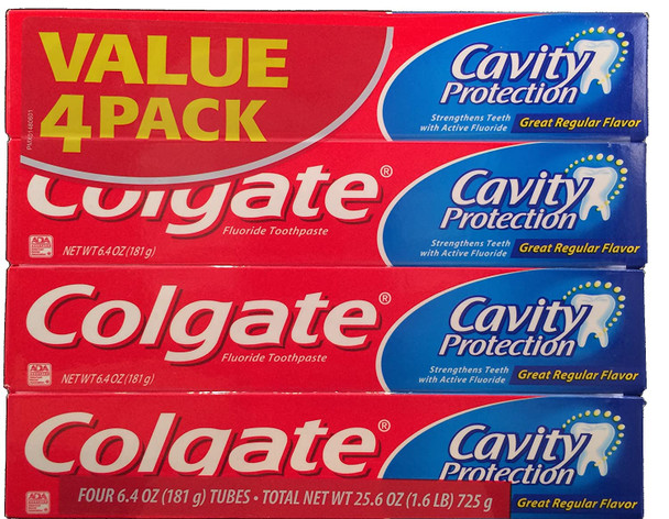 Colgate Cavity Protection Fluoride Toothpaste, Regular Flavor, 6 Oz (4 Pack)