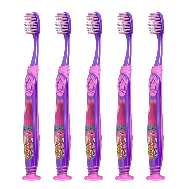 Colgate Kids Toothbrush Trolls with Suction Cup, Extra Soft, Children Ages 5+, (Pack of 6)