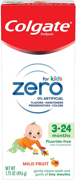 Colgate Zero Baby and Toddler Training Toothpaste, Fluoride Free & SLS Free, Natural Mild Fruit - 1.75 Ounce