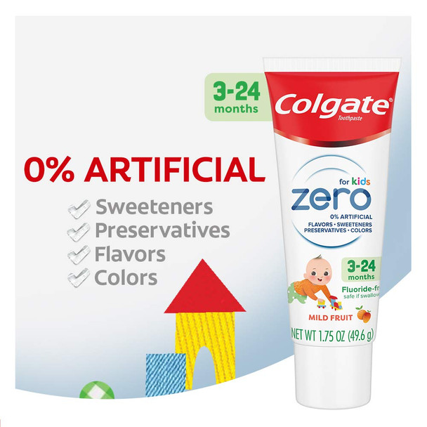 Colgate Zero Baby and Toddler Training Toothpaste, Fluoride Free & SLS Free, Natural Mild Fruit - 1.75 Ounce