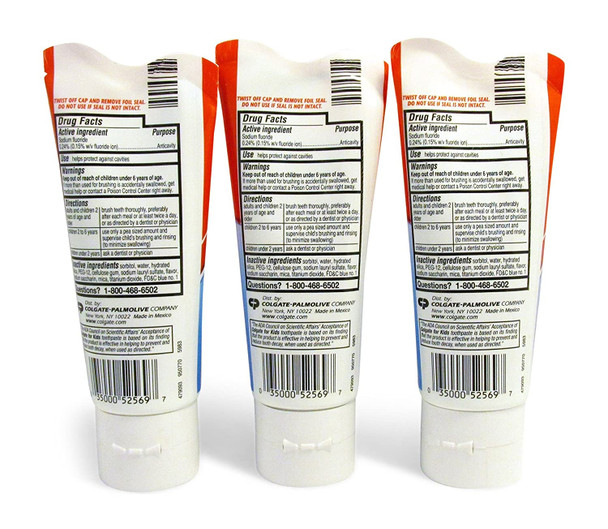 Colgate KIDS 3.5 oz 3-PACK Mild Bubble Fruit Flavor Toothpaste Fluoride Cavity & Enamel Protection