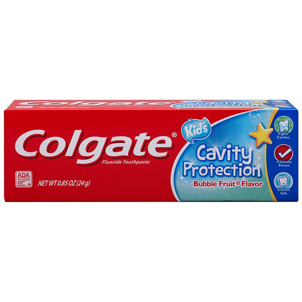 Colgate Kids Cavity Protection Fluoride Toothpaste, Bubble Fruit Flavor, Travel Size 0.85 oz (24g) - Pack of 12