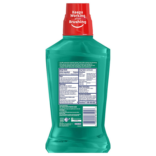 Colgate Total Pro-Shield Alcohol Free Mouthwash, Antibacterial Formula, Spearmint - 500 mL, 16.9 fluid ounce (6 Pack)