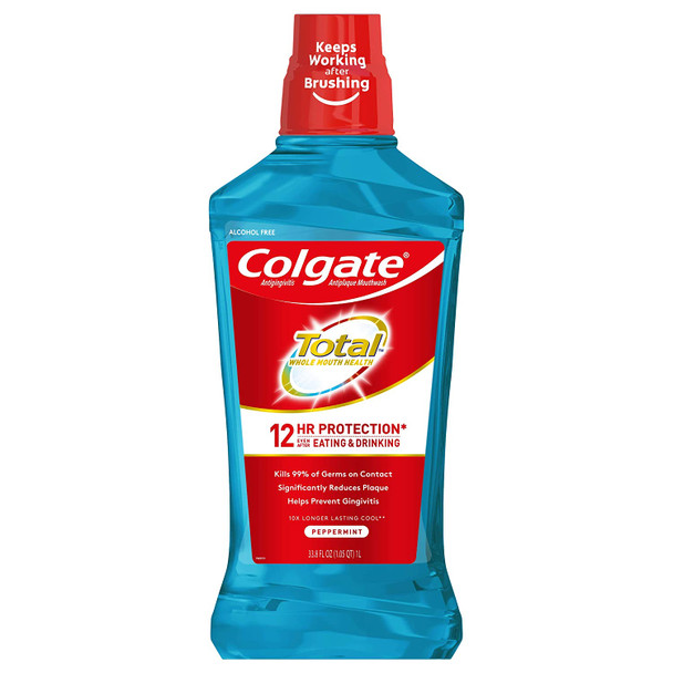 Colgate Total Advanced Pro-Shield Alcohol Free Mouthwash, Antibacterial Formula, Peppermint Blast - 1L, 33.8 Fluid Ounce