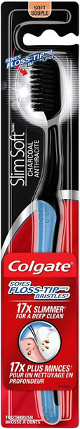 Colgate Slimsoft Floss-Tip Charcoal Toothbrush, Soft (4 Count)