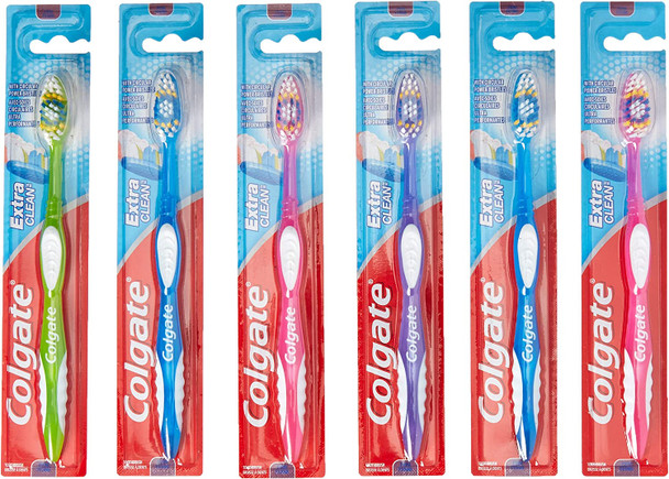 Colgate Extra Clean Toothbrush Full Head Firm #40, Brushes Hard (Pack of 6)