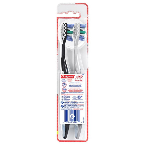 Colgate 360 Advanced Optic White Toothbrush, Soft, 2 Count