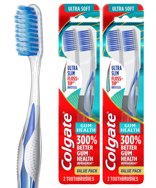 Colgate Gum Health Extra Soft Toothbrush for Sensitive Gums with Deep Cleaning Floss-Tip Bristles - 4 Count