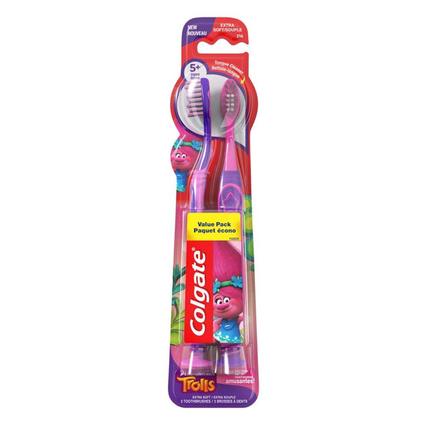 Colgate Palmolive Kids Toothbrush, Trolls, Extra Soft - 2 count (Pack of 1), 10035000449884