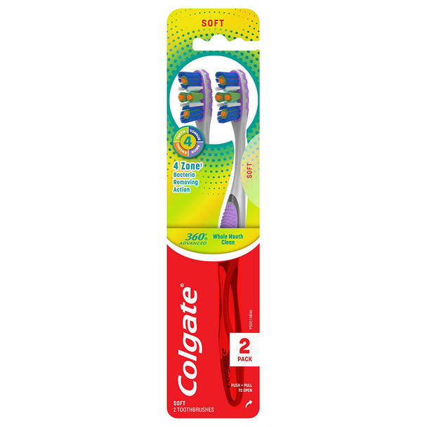 Colgate 360 Advanced 4 Zone Toothbrush Value Pack, Soft, 0.08 Pound