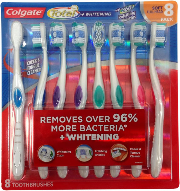 Colgate 360 Total Whitening Toothbrush with Tongue and Cheek Cleaner- Soft (8 count)