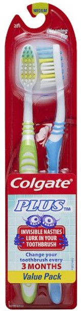 Colgate Plus Toothbrush Twin Pack, Full Head Medium