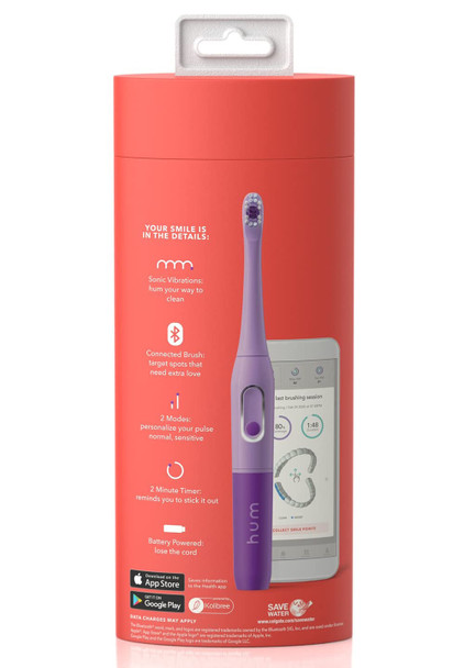 hum by Colgate Smart Battery Toothbrush Kit, Sonic Toothbrush with Travel Case, Purple