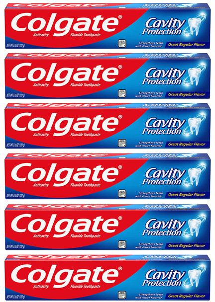 Colgate Cavity Protection Toothpaste with Fluoride - Great regular, White 6 Ounce (Pack of 6)